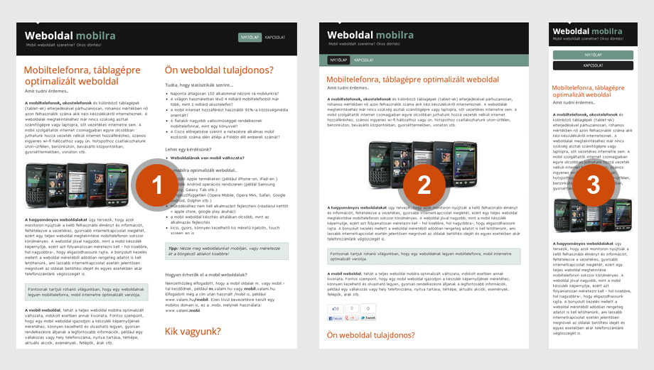 Weboldal mobilon, tableten és monitoron